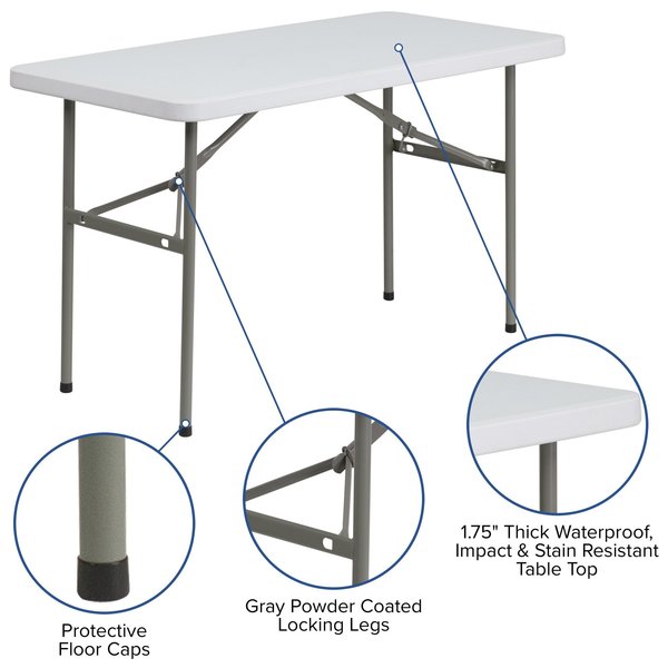 Rectangle Wh 24X48 Plastic Fold Table, 24