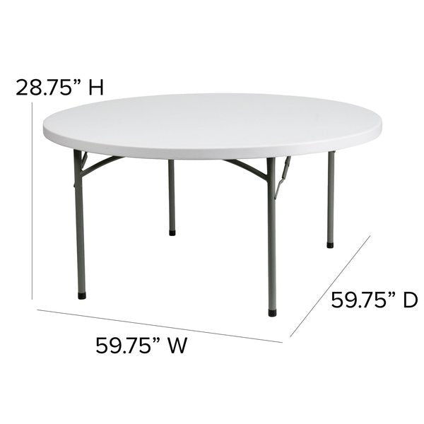 Round Wh 60Rnd Plastic Fold Table, 59.75