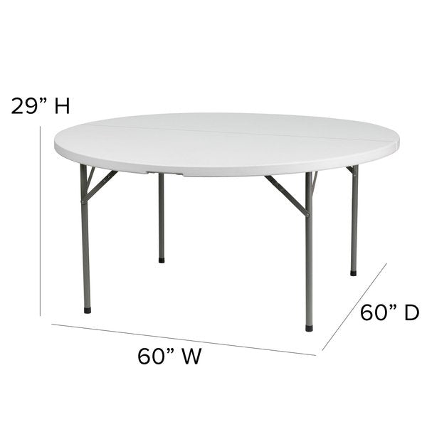 Round Wh 60Rnd Plastic Fold Table, 60