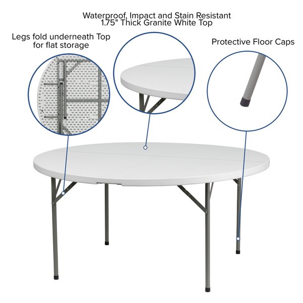 Round Wh 60Rnd Plastic Fold Table, 60