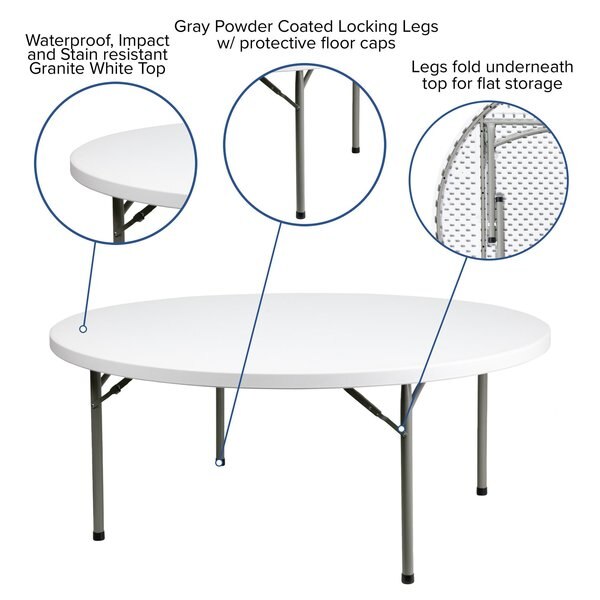 Round Wh 72Rnd Plastic Fold Table, 71