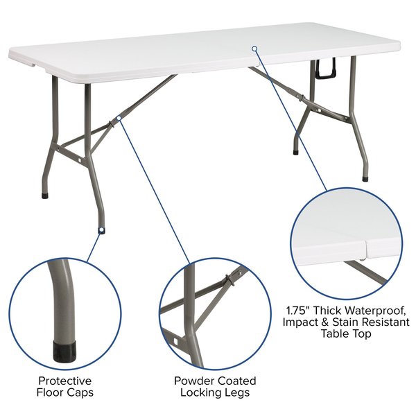 Rectangle Wh 30X72 Plastic Bi-Fold Table, 30