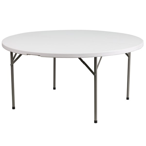 Round Wh 60Rnd Plastic Fold Table, 60.75