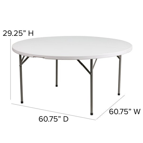 Round Wh 60Rnd Plastic Fold Table, 60.75