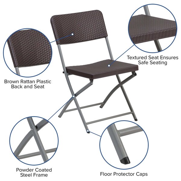 Brn Rattan Plastic Folding Chr
