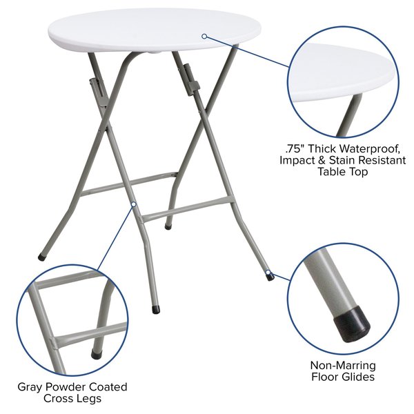 Round Wh 24Rnd Plastic Fold Table, 24