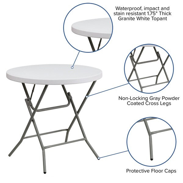 Round Wh 32Rnd Plastic Fold Table, 31.5