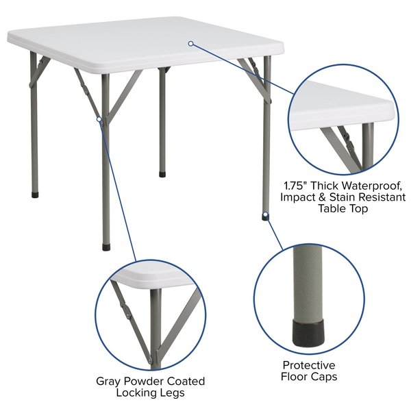 Square Wh 34Sq Plastic Fold Table, 34.25