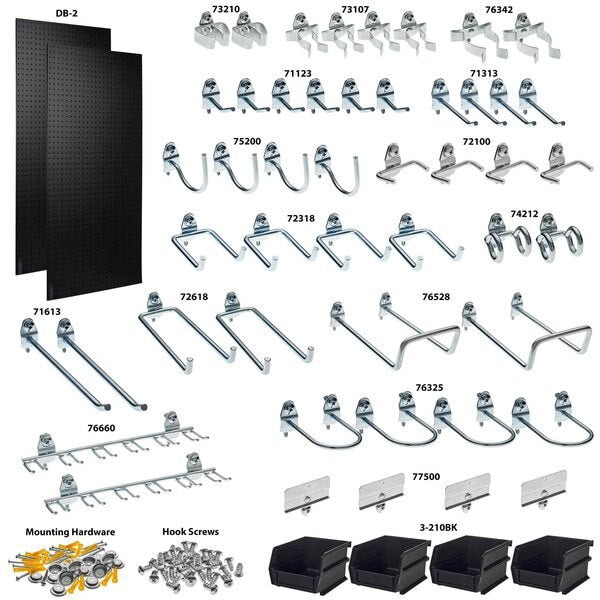 (2) 24 In. W x 48 In. H x 1/4 In. D ABS Pegboards 48 pc. DuraHook Assortment 4 Hanging Bins