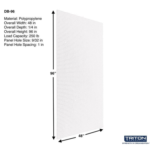 48 In. W x 96 In. H x 1/4 In. D White Polypropylene Pegboard with 1/4 In. Hole Size