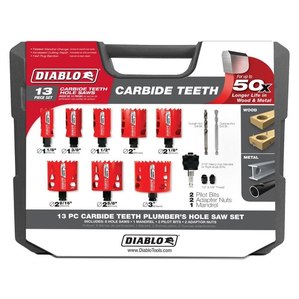 Carbide Plumbers Hole Saw Set, 13 pcs