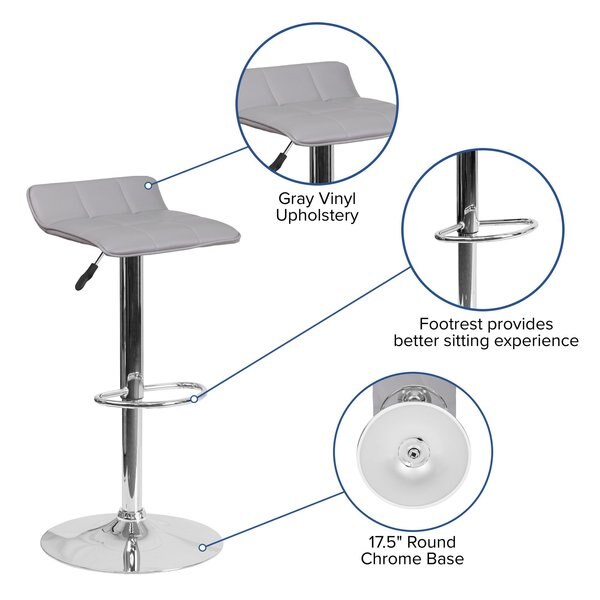 Gray Vinyl Barstool, Adj Height