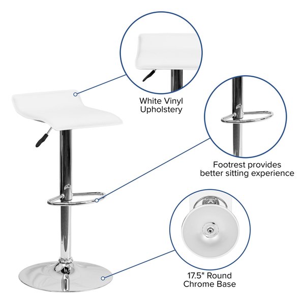 White Vinyl Barstool, Adj Height