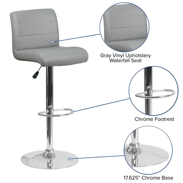 Gray Vinyl Barstool, Adj Height