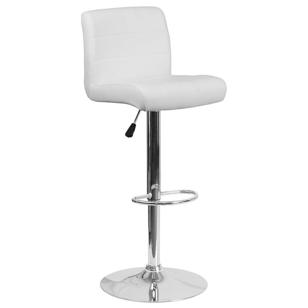 White Vinyl Barstool, Adj Height, Seat Height Range: 26-1/4