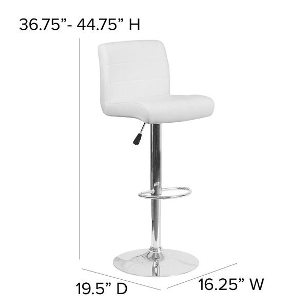 White Vinyl Barstool, Adj Height, Seat Height Range: 26-1/4