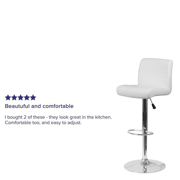 White Vinyl Barstool, Adj Height, Seat Height Range: 26-1/4