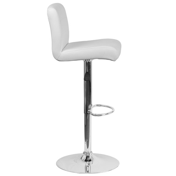White Vinyl Barstool, Adj Height, Seat Height Range: 26-1/4