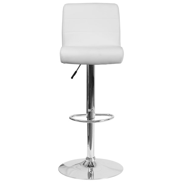 White Vinyl Barstool, Adj Height, Seat Height Range: 26-1/4