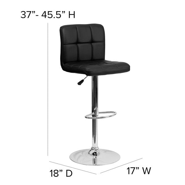 Black Quilted Vinyl Barstool, Adj Height, Weight Capacity: 330 lb.