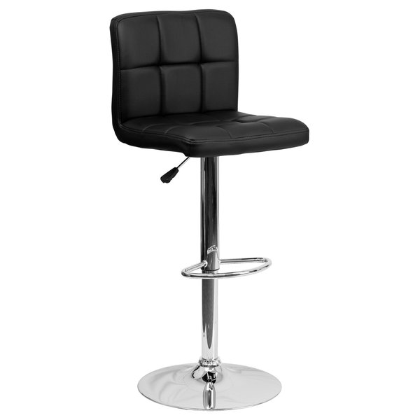 Black Quilted Vinyl Barstool, Adj Height, Weight Capacity: 330 lb.