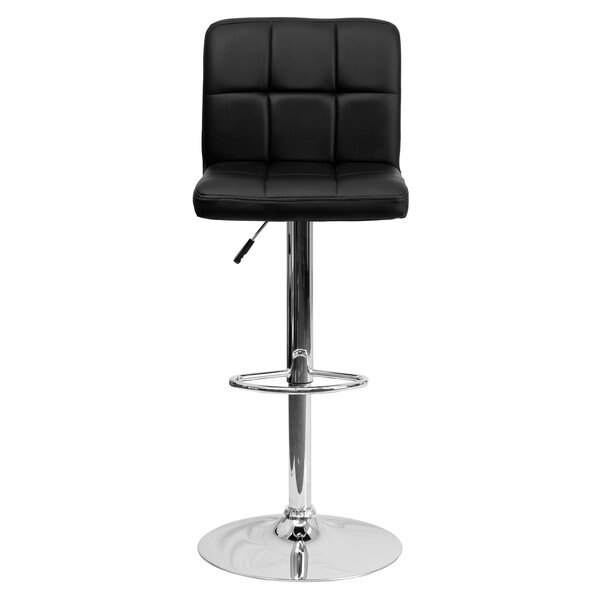 Black Quilted Vinyl Barstool, Adj Height, Weight Capacity: 330 lb.