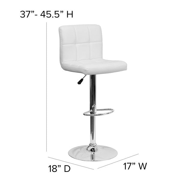 White Quilted Vinyl Barstool, Adj Height, Frame Material: Metal