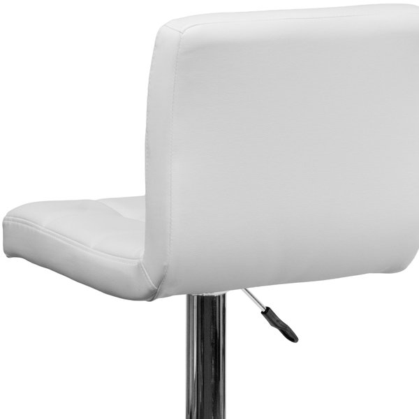 White Quilted Vinyl Barstool, Adj Height, Frame Material: Metal