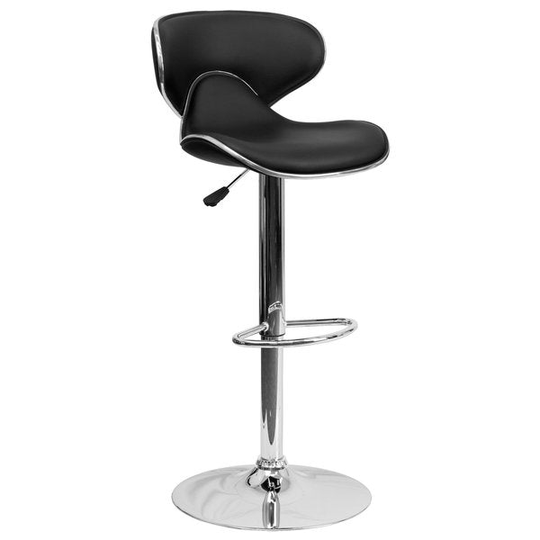 Black Vinyl Barstool, Adj Height, Seat Height Range: 24