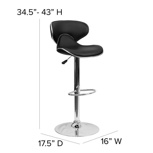 Black Vinyl Barstool, Adj Height, Seat Height Range: 24