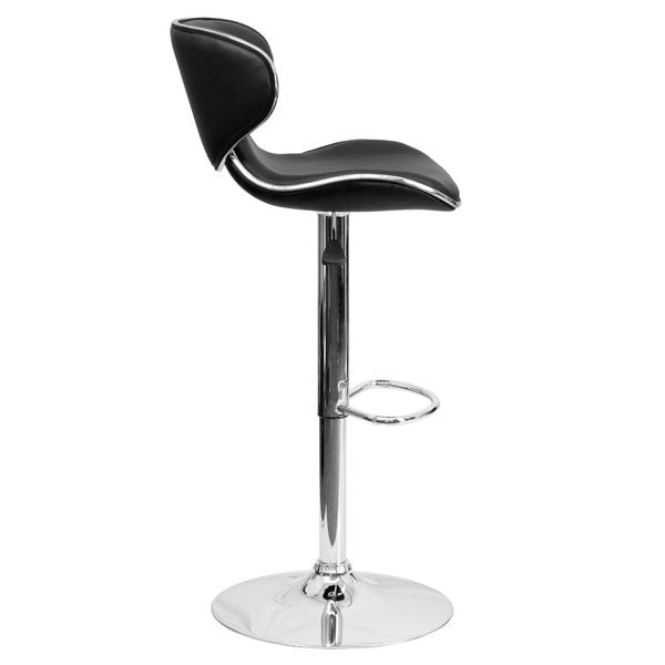 Black Vinyl Barstool, Adj Height, Seat Height Range: 24