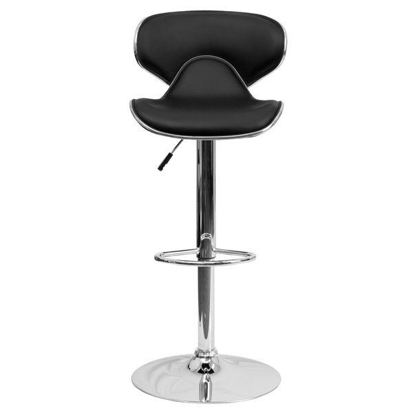 Black Vinyl Barstool, Adj Height, Seat Height Range: 24