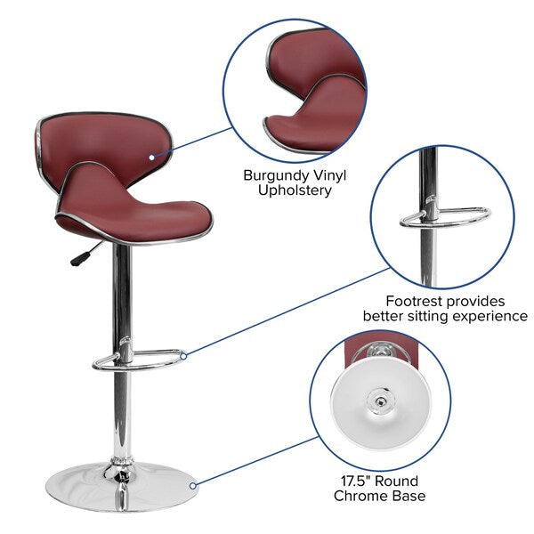 Burgundy Vinyl Barstool, Adj Height