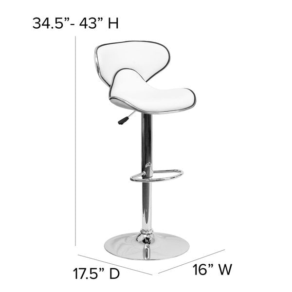 White Vinyl Barstool, Adj Height