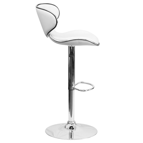 White Vinyl Barstool, Adj Height