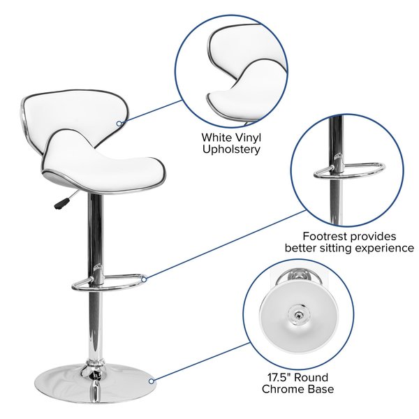 White Vinyl Barstool, Adj Height