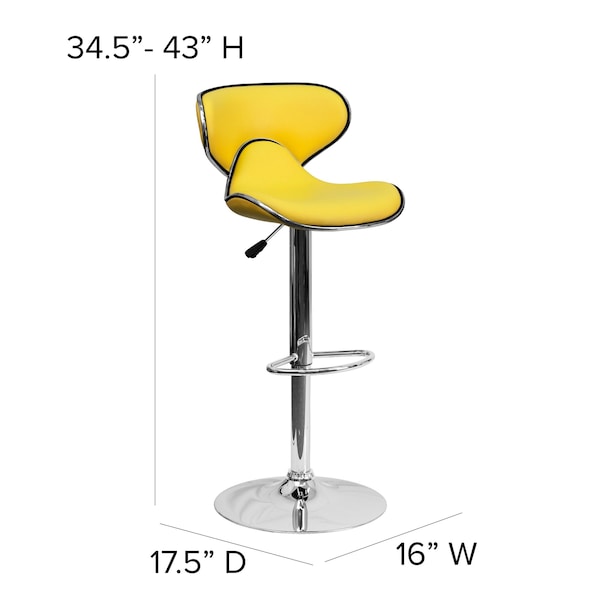 Yellow Vinyl Barstool, Adj Height, Material: Chrome, Foam