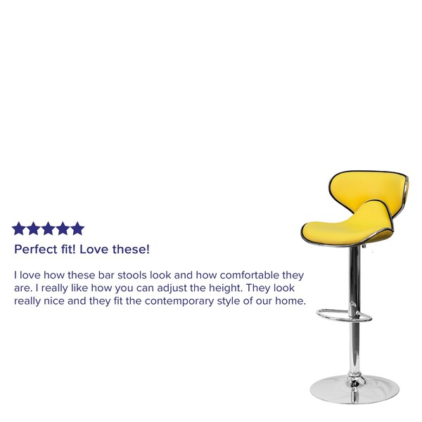 Yellow Vinyl Barstool, Adj Height, Material: Chrome, Foam