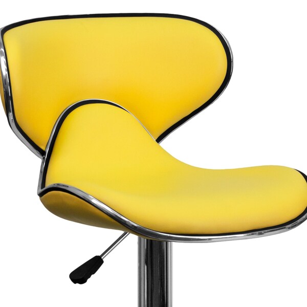 Yellow Vinyl Barstool, Adj Height, Material: Chrome, Foam