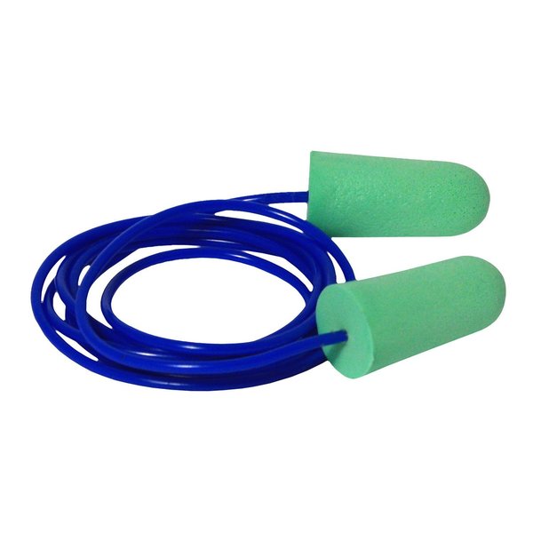 Disposable Corded Ear Plugs, Bullet Shape, NRR 33, 1 Pairs, Green