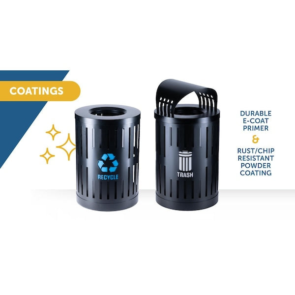 Recycling Container, Open Top Lid, Black, Black, Steel