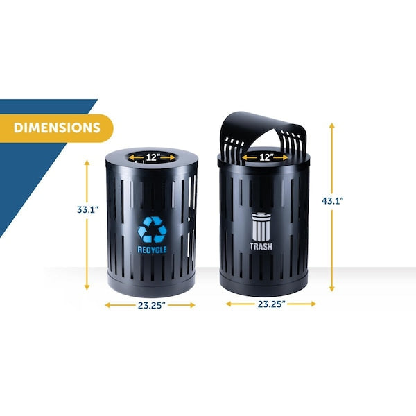 Recycling Container, Open Top Lid, Black, Black, Steel