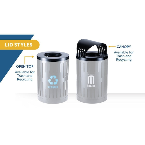 Recycling Container, Open Top Lid, Black, Black, Steel