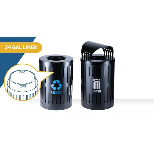 Recycling Container, Open Top Lid, Black, Black, Steel