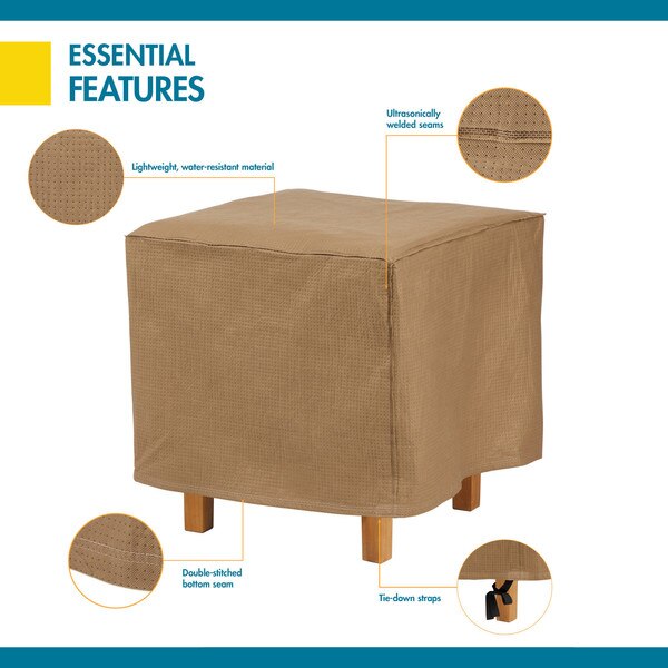 Essential Tan Patio Square Ottoman/Side Table Cover, 22