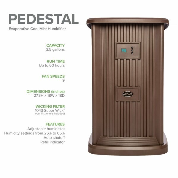 Humidifier, Portable, 3.5 gal, 2,400 sq. ft., Pedestal Style, Nutmeg