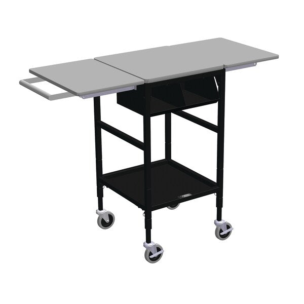 Sm Mobile Table w/Drop Lves, 2 Comp Org. Bin, Hang Bar & Btm Shelf