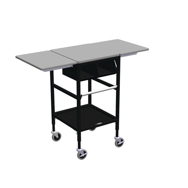 Sm Mobile Table w/Drop Lves, 2 Comp Org Bin, Roll Tag Bar & Btm Shelf