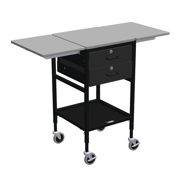 Sm Mobile Work Table w/Drop Leaves, 2 Locking Drawers & Btm Shelf