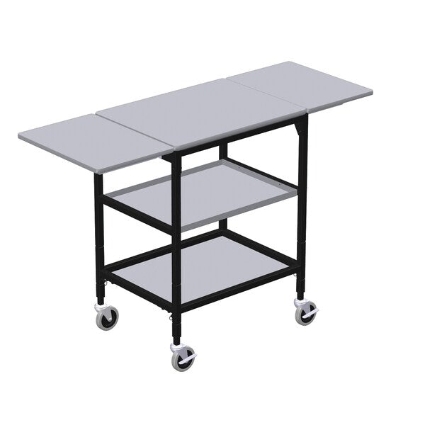 Mobile Work Table with Drop Leaves, Middle & Bottom Shelf